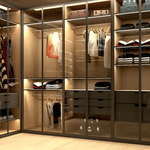 Mirror Wardrobe-with-Glass-Sections-and-LED-Lighting